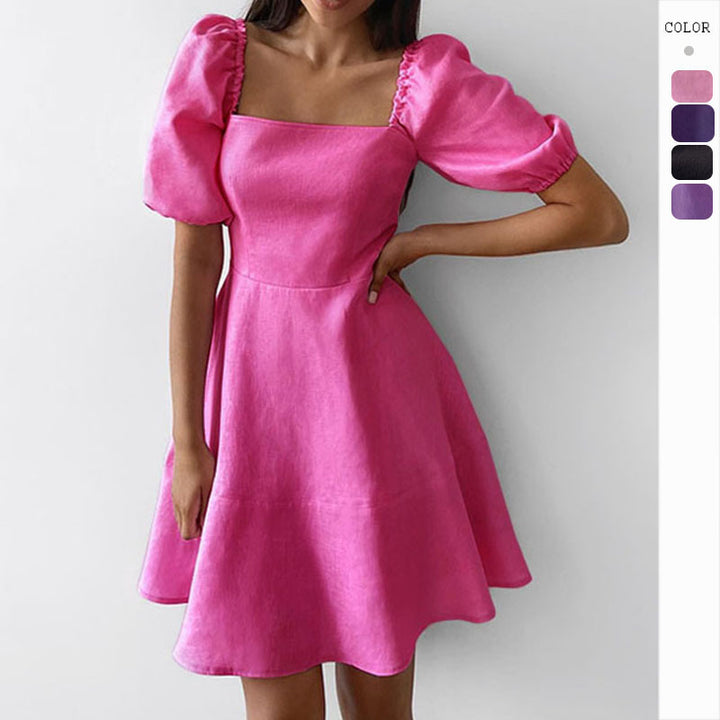 Women's Playful Dress with Generous Puff Sleeves and Swinging Hem Lisslune