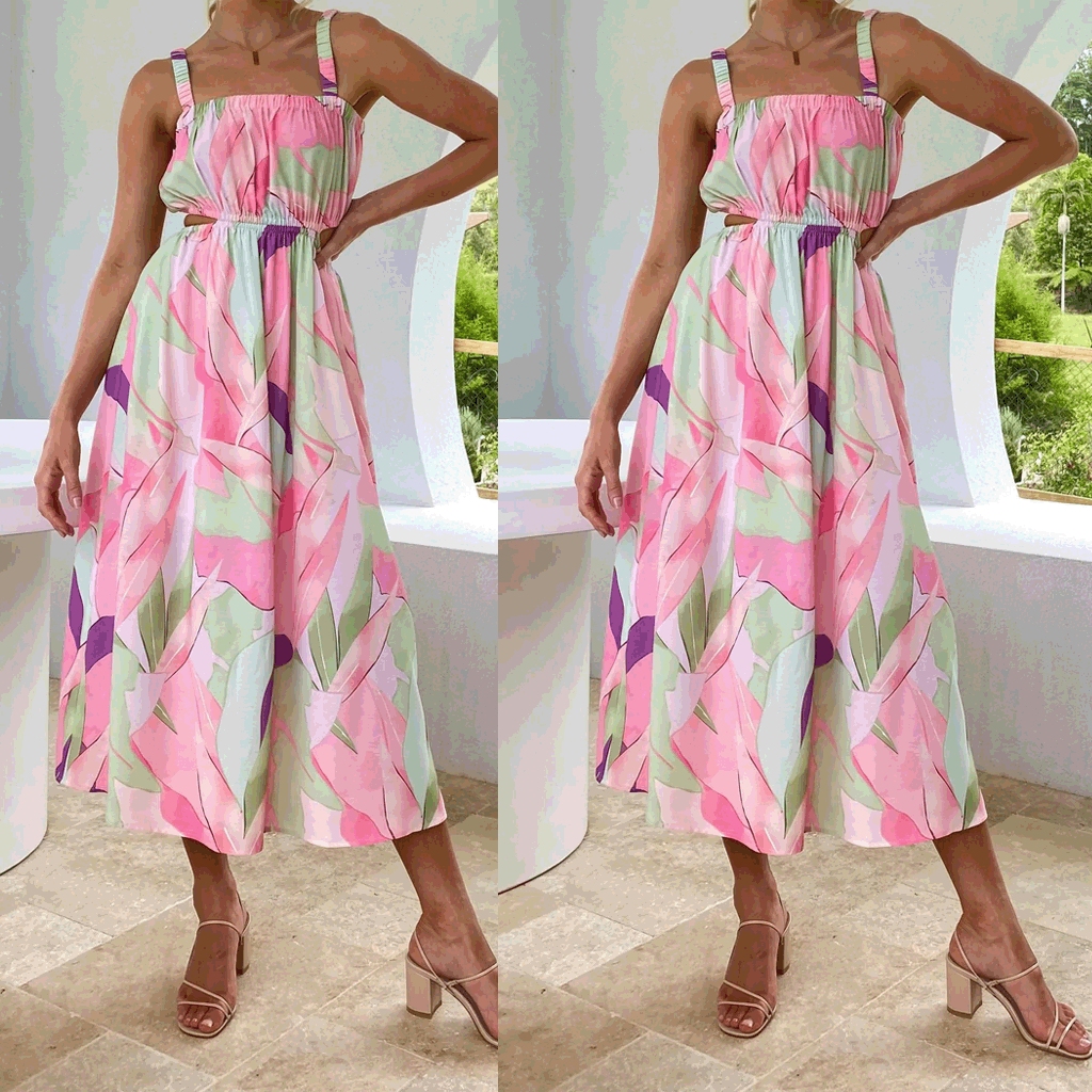 Women's maxi dress with elastic waist drawstring and strapless top Lune London