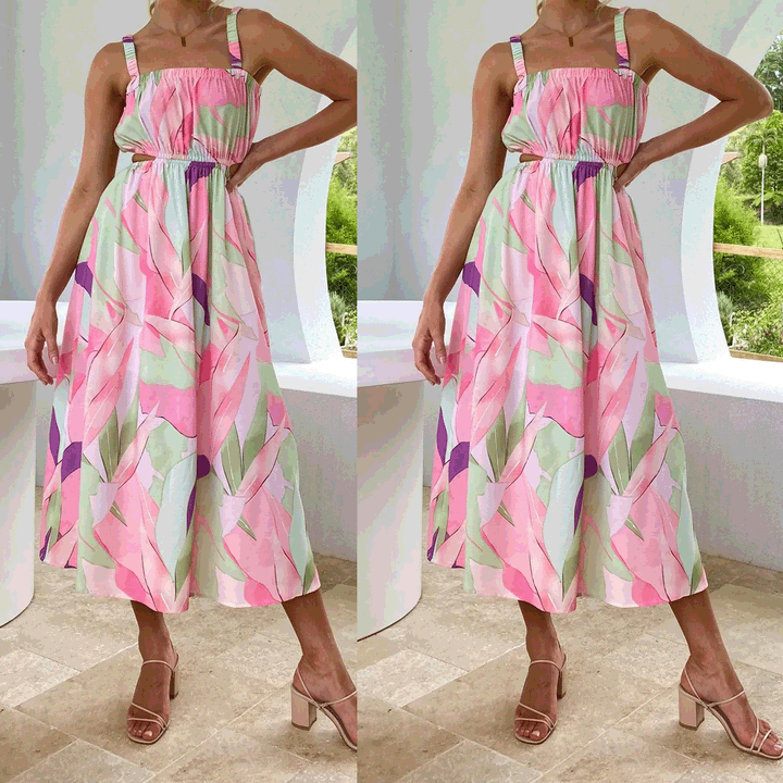 Women's maxi dress with elastic waist drawstring and strapless top Lune London