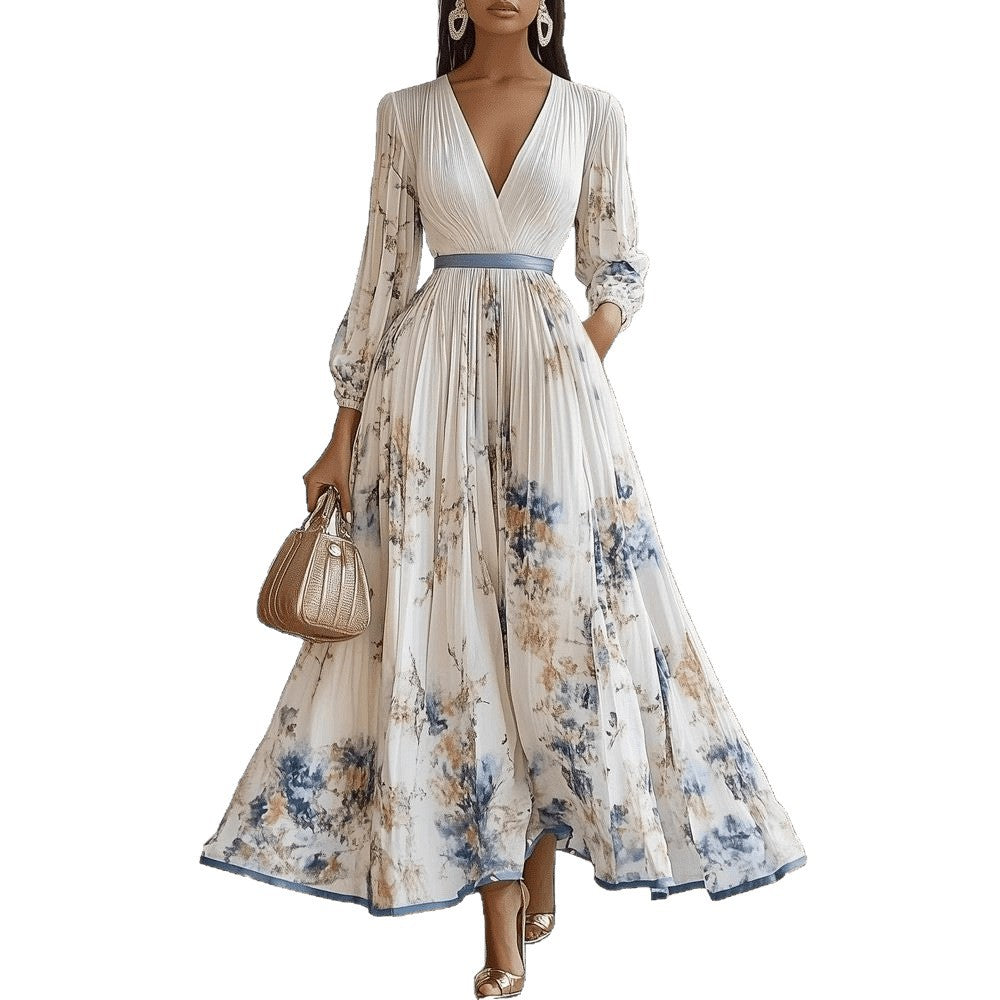 Women's Gorgeous Maxi Dress with Deep V-Neck and Floral Design Lisslune