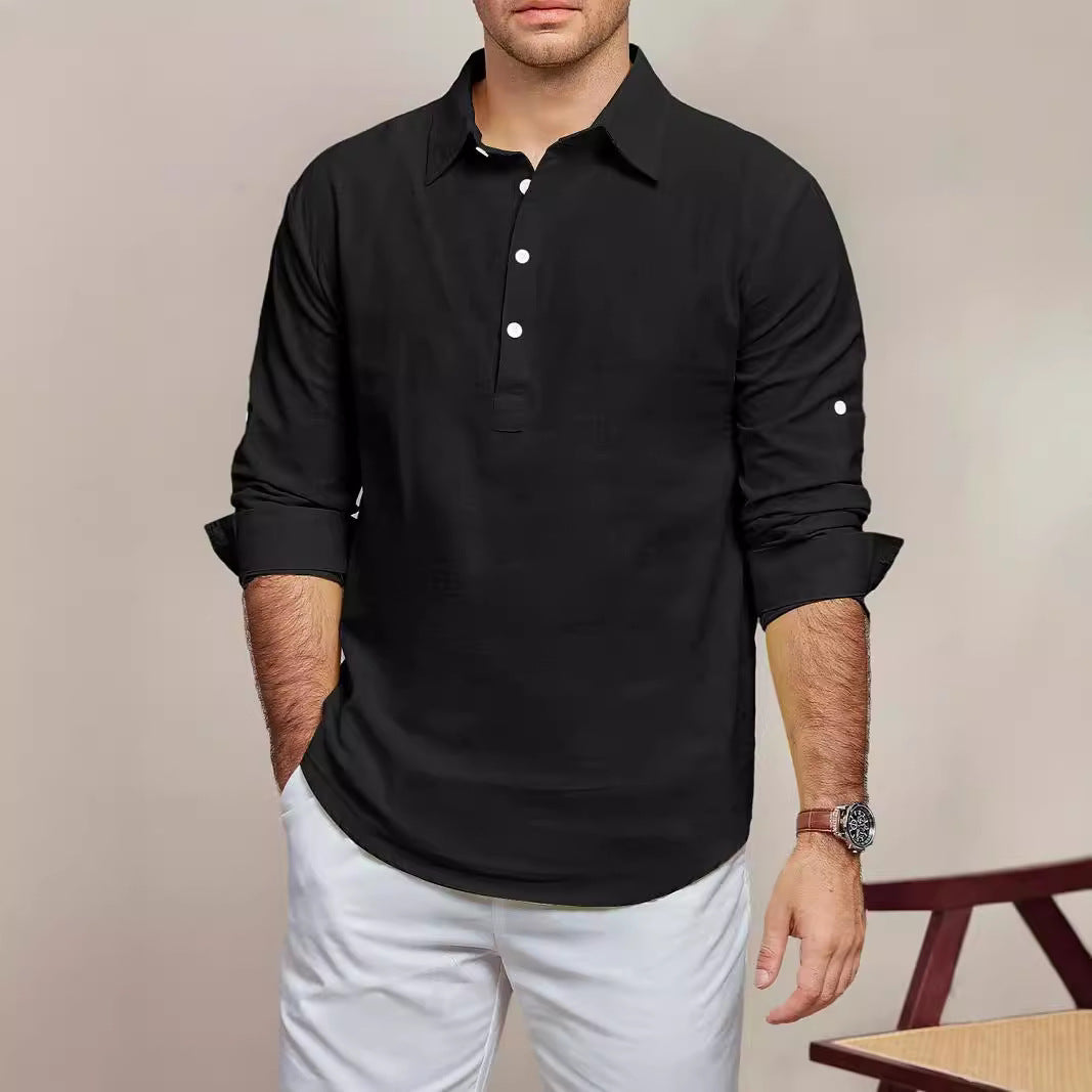 Men's casual long-sleeve shirt with button placket and fine structure Lisslune