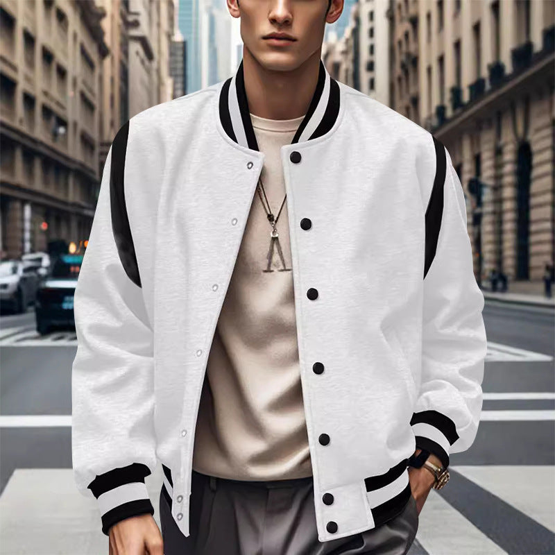 Men's sporty college jacket in retro style with contrast sleeves and snap button closure Lisslune