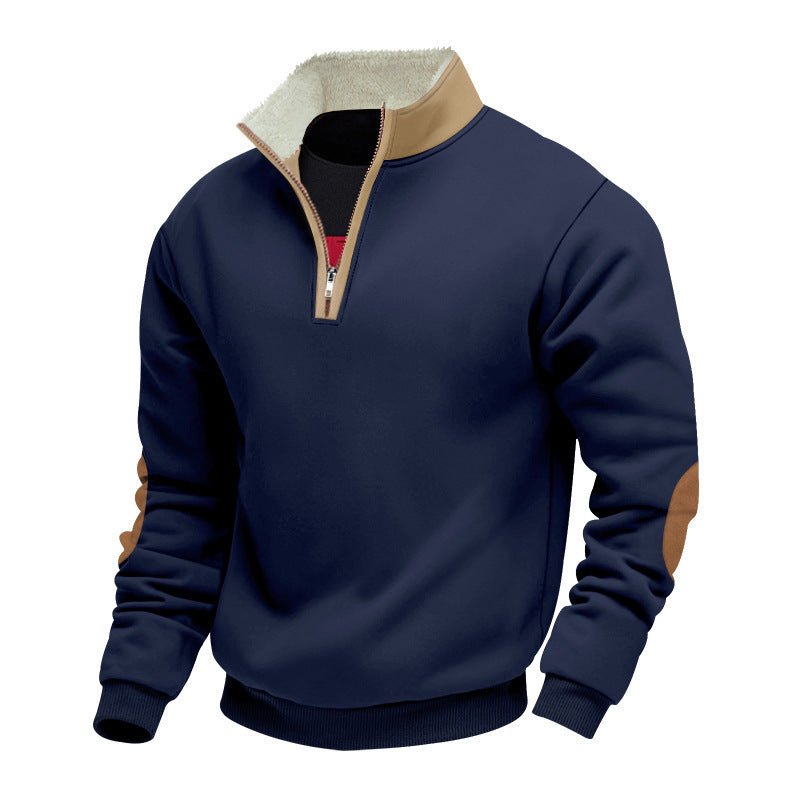Men's stylish fleece pullover with half-zip and contrasting elbow patches Lisslune