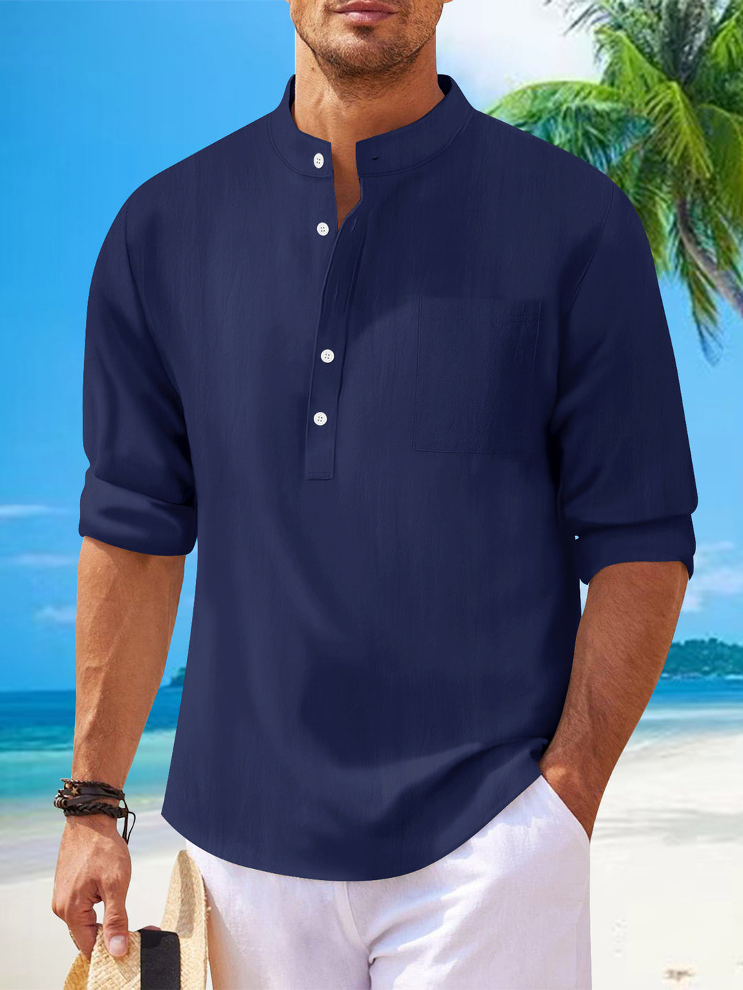 Men's shirt with modern stand-up collar and practical chest pocket Lisslune