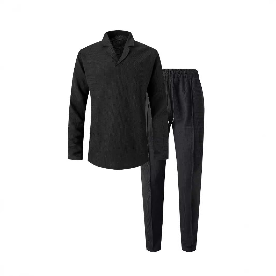 Men's elegant leisure set with modern collar and comfortable pants Lisslune