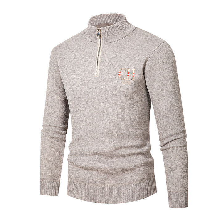 Men's stylish knit sweater with stand-up collar and zipper Lisslune