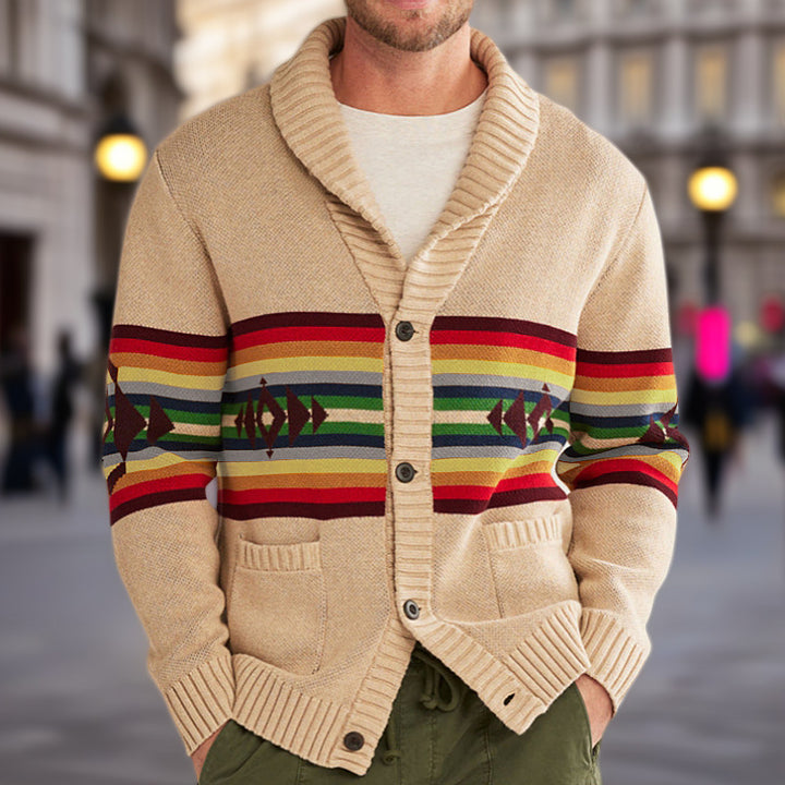 Men's cardigan with colorful patterns and cozy shawl collar Lisslune