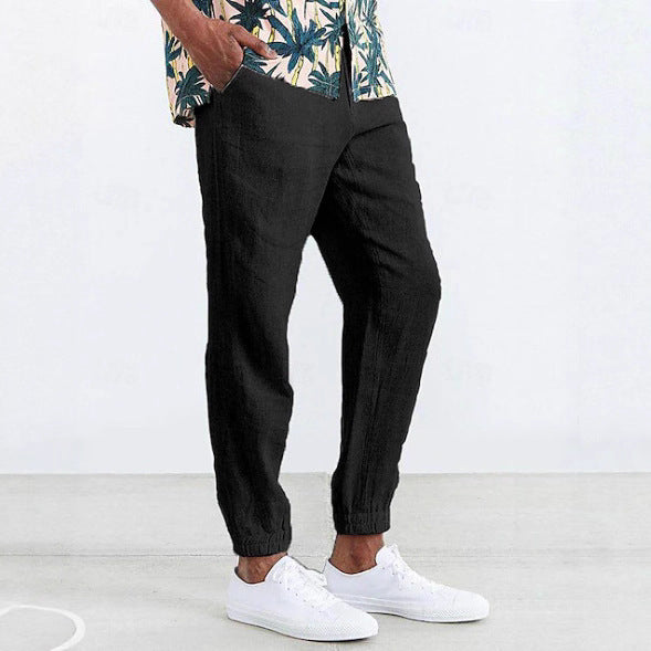 Men's Lightweight Summer Linen Pants with Elastic Waistband and Side Pockets Lisslune
