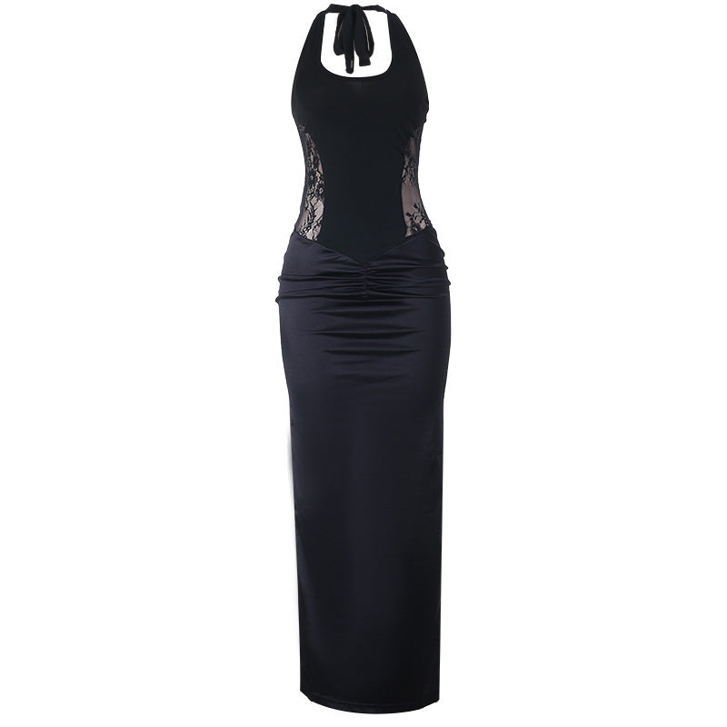 Women's Elegant Maxi Dress with Refined Lace Top and Flowing Skirt Lune London