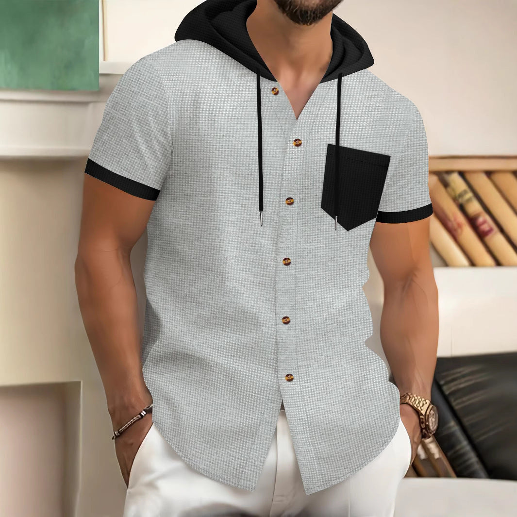 Men's Short Sleeve Shirt with Hood and Fashionable Design Lisslune