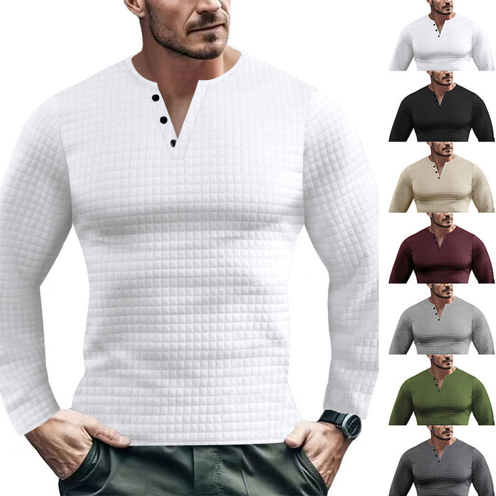 Men's Long Sleeve Shirt with Textured Design and Fashionable Button Closure Lisslune