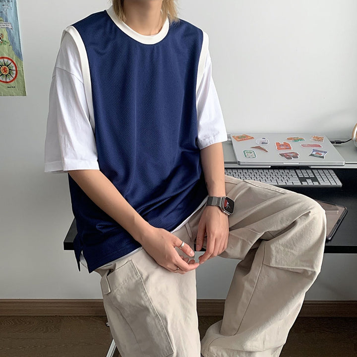 Rynx | non-binary outfits American retro contrast color vest loose pair sleeveless t-shirt stacked item trendy simple all-match top for men