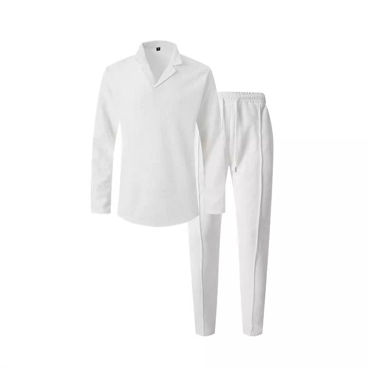 Men's elegant leisure set with modern collar and comfortable pants Lisslune