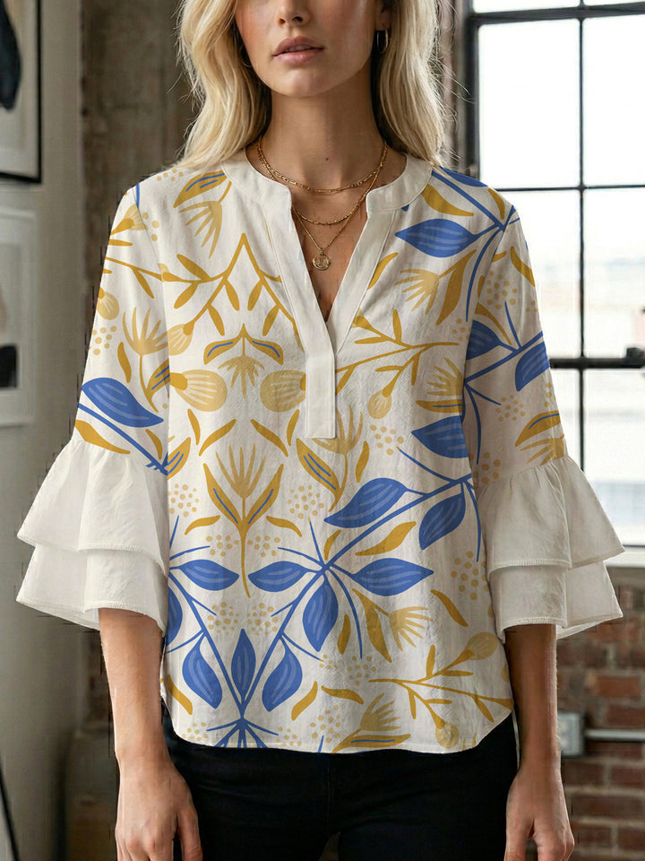 Ladies blouse with voluminous ruffled sleeves and floral print Lisslune