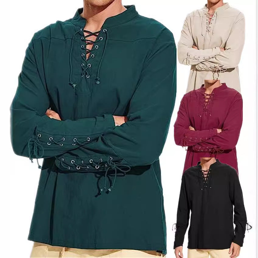 Men's long-sleeve shirt with modern lacing design and casual fit Lisslune