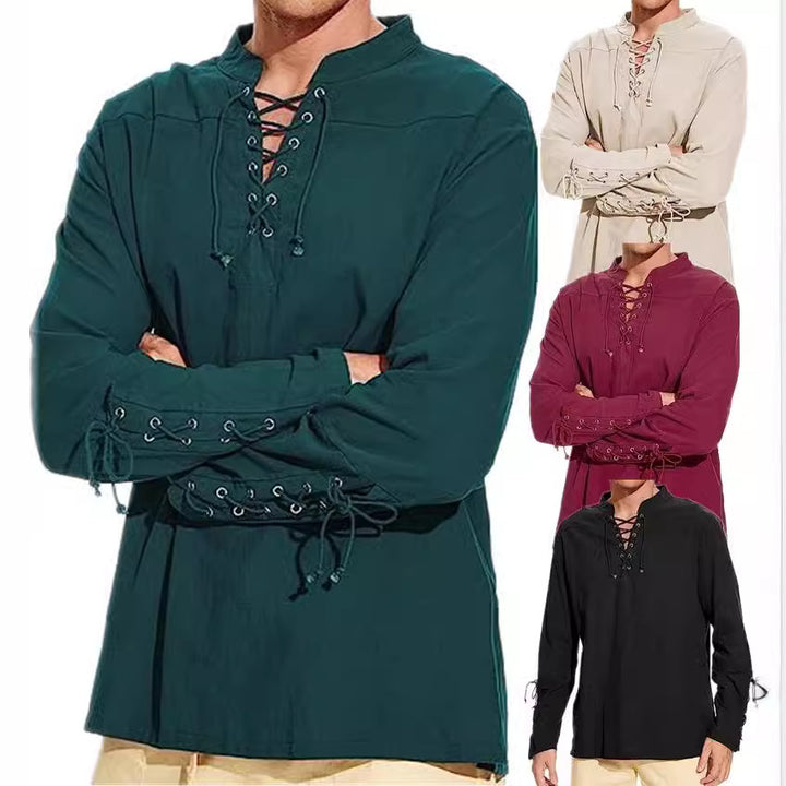 Men's long-sleeve shirt with modern lacing design and casual fit Lisslune