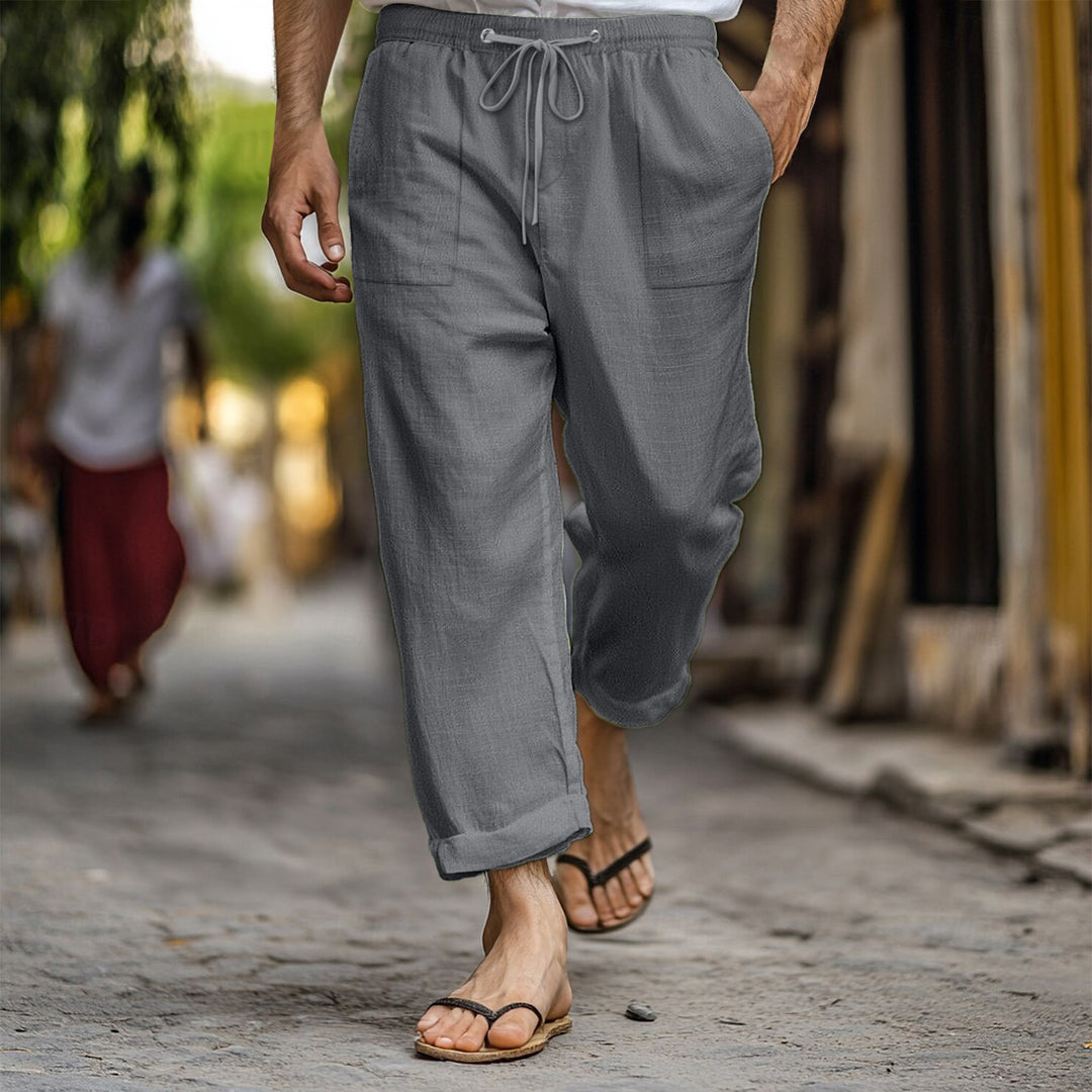 Men's airy linen pants with elastic drawstring and practical side pockets Lisslune