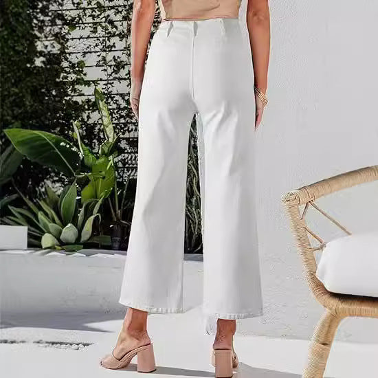 Women's High-Waist Jeans with Button Detail and Wide Leg Lisslune