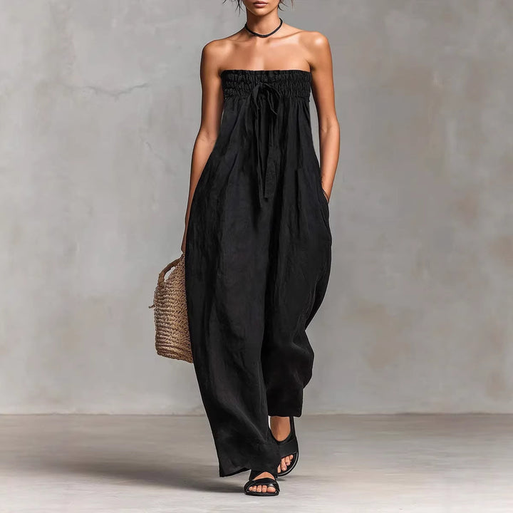 Women's Casual Jumpsuit with Elastic Top and Wide Leg Lisslune