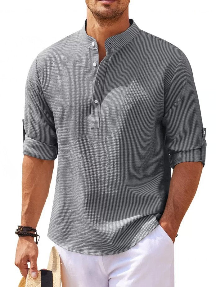 Men's long-sleeve shirt with textured surface and modern button placket Lisslune