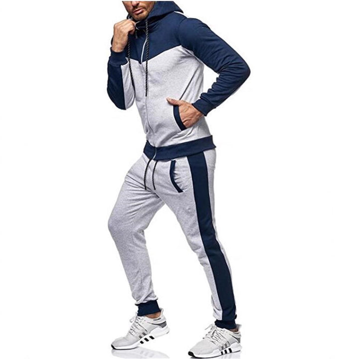 Men's sporty tracksuit set with hood and stylish contrast seams Lisslune