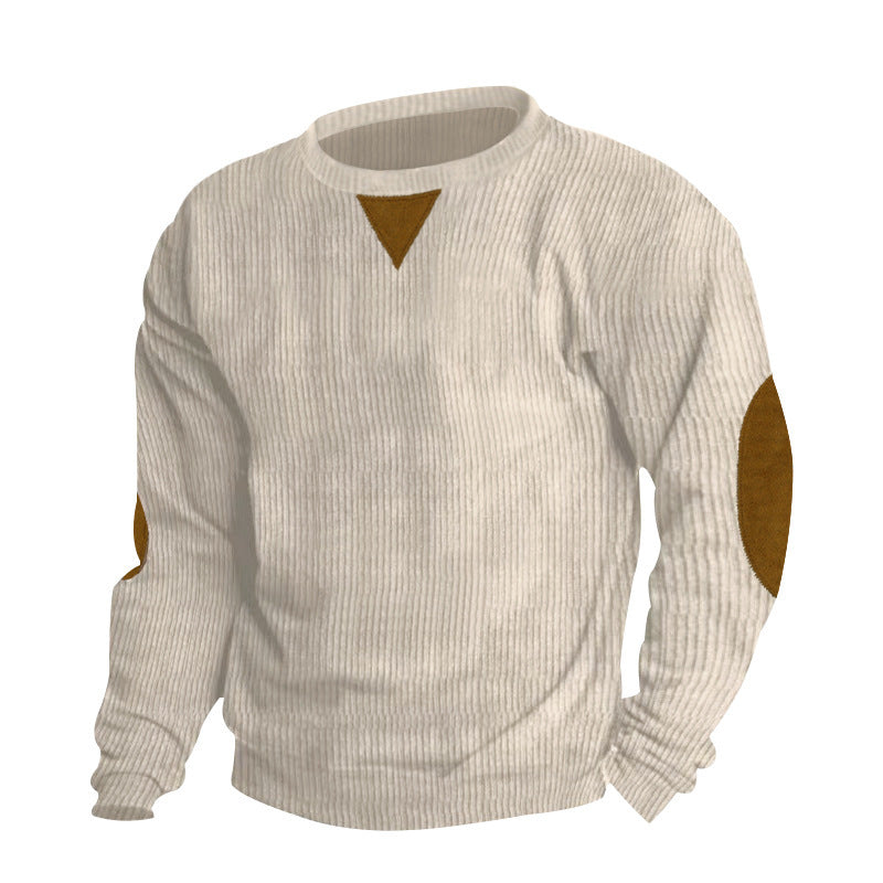 Men's knit pullover with unique textured design and appliquéd elbow patches Lisslune
