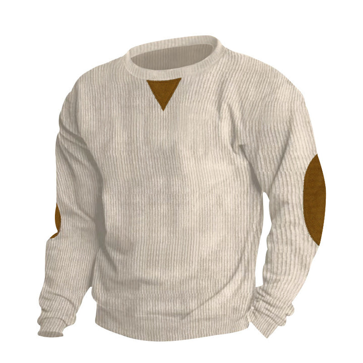 Men's knit pullover with unique textured design and appliquéd elbow patches Lisslune