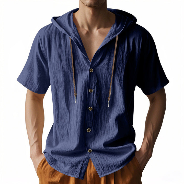 Men's Short Sleeve Shirt with Hood and Fashionable Cut Lisslune