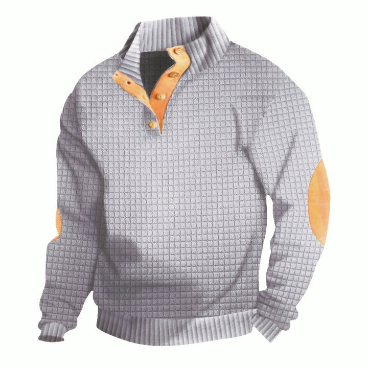 Men's Comfortable Sweatshirt with Button Placket and Contrast Elements Lisslune
