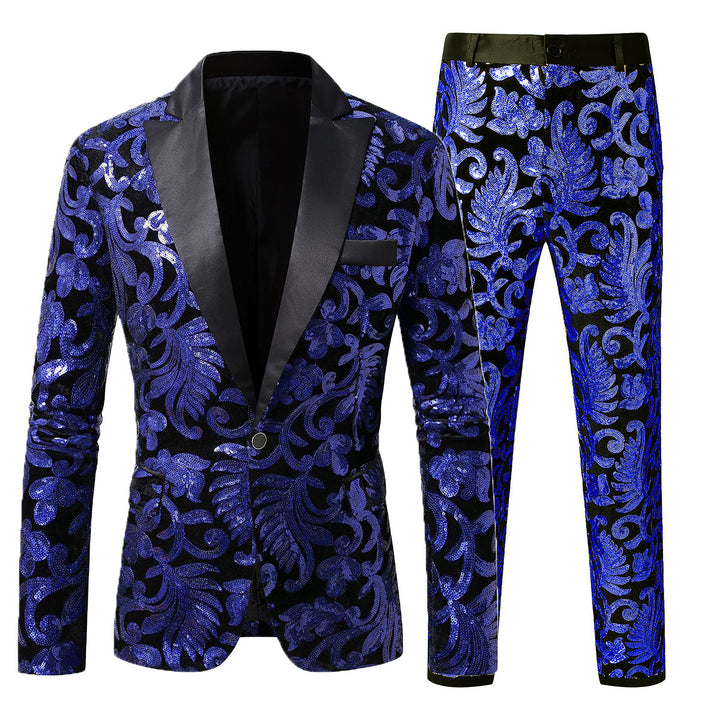 Men's elegant sequin suit set with floral patterns Lisslune