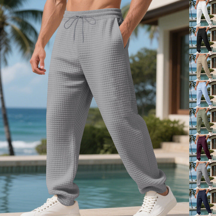 Men's leisure pants made of soft waffle material with adjustable drawstring and side pockets Lisslune