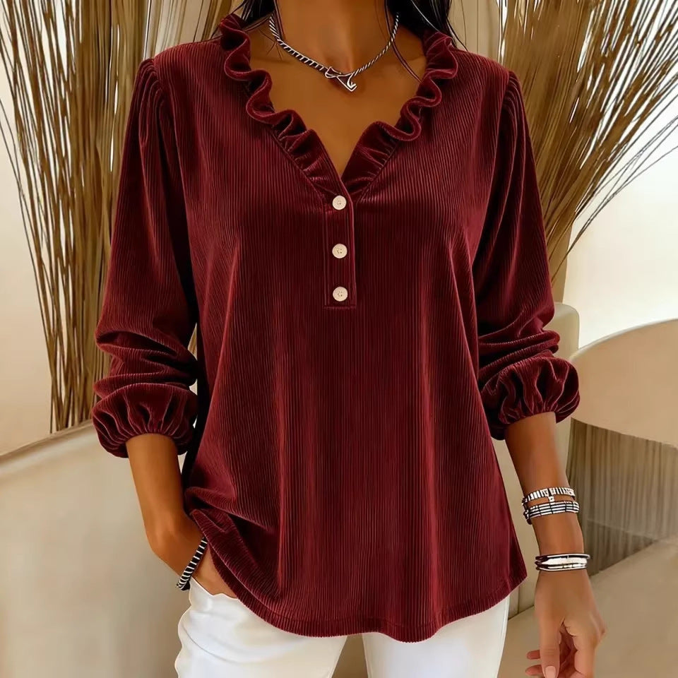 Women's ruffle blouse with button placket and 3/4 sleeves Lisslune