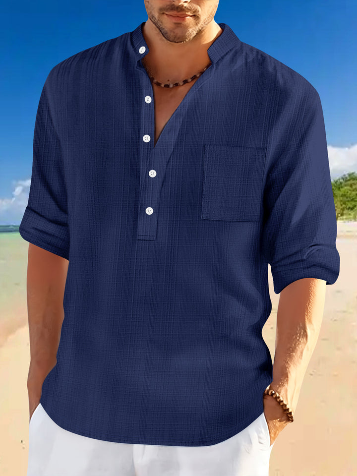 Men's casual long-sleeve shirt with texture and button placket Lisslune