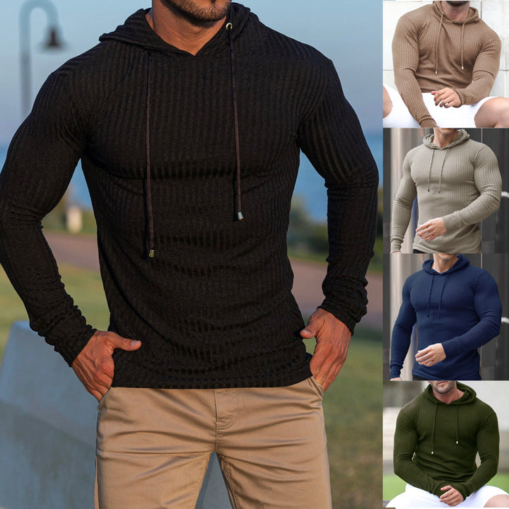 Men's stylish hooded sweater with ribbed texture and fashionable cut Lisslune