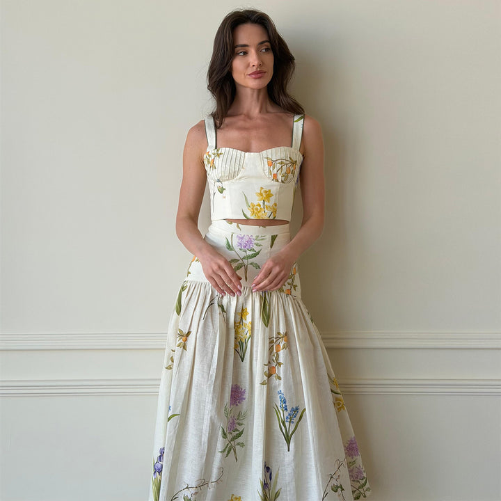 Women Two-Piece Set with Floral Details and Sophisticated Cut Lisslune