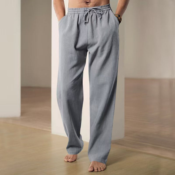 Men's Casual Linen Pants with Elastic Waistband and Side Pockets Lisslune