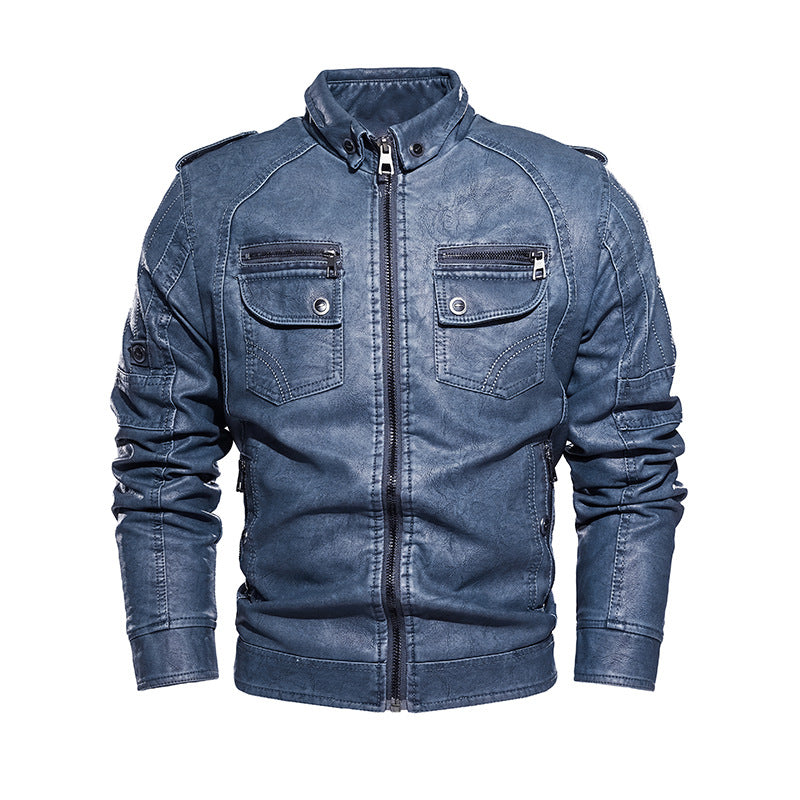 Men's Casual Leather Jacket with Numerous Pockets Lisslune