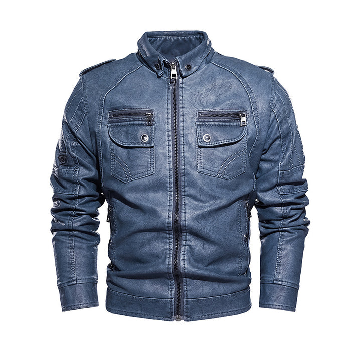 Men's Casual Leather Jacket with Numerous Pockets Lisslune