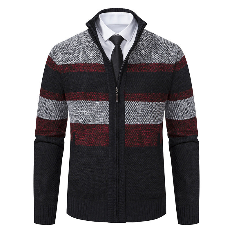 Men's stylish cardigan with high collar and striped design Lisslune