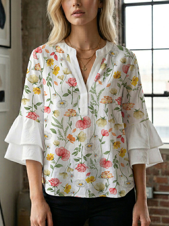 Women's blouse with voluminous sleeves and floral design Lisslune