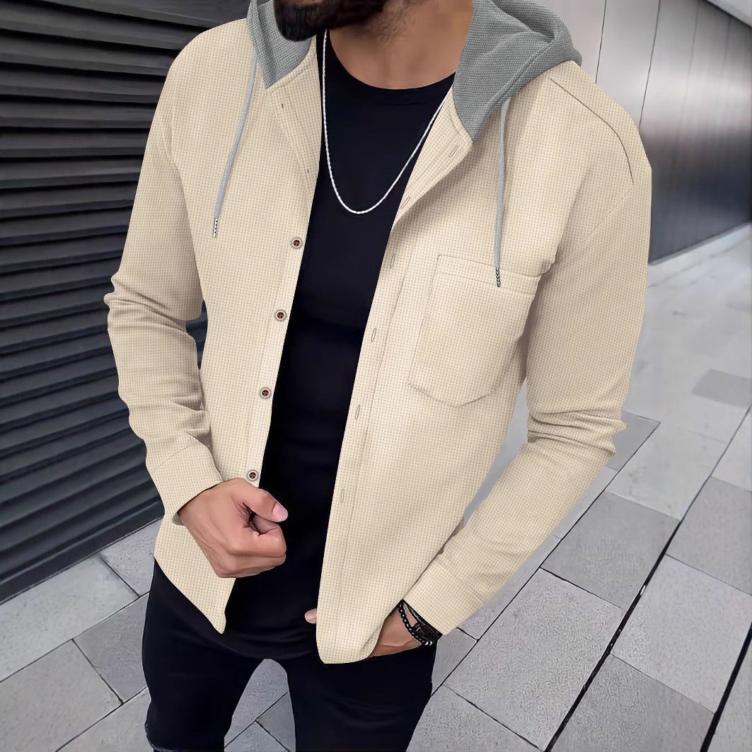 Men's leisure shirts with hood and textured design Lisslune
