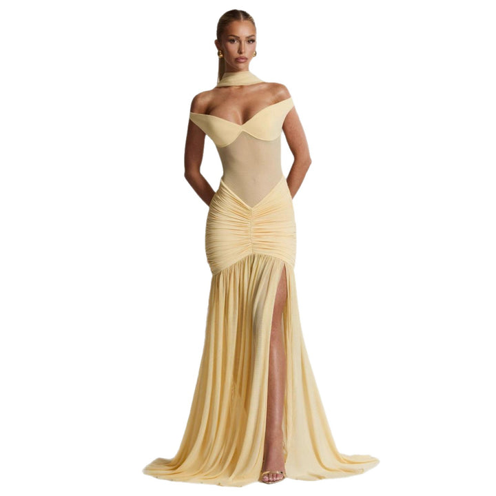 Women's figure-hugging evening dress with off-the-shoulder design and side slit Lisslune