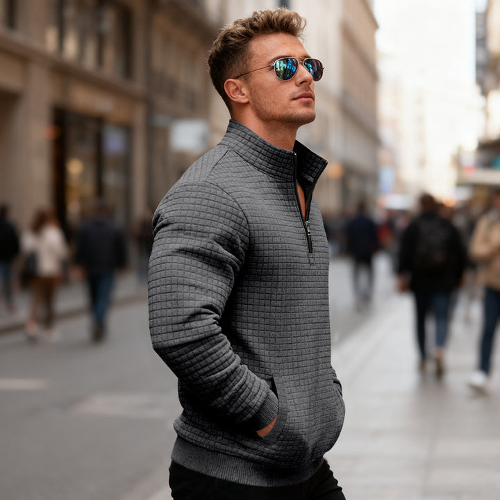 Men's fleece pullover with high collar and practical zipper Lisslune