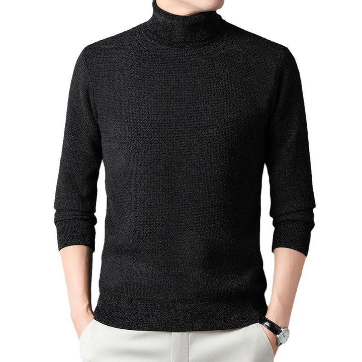 Men's Knit Sweater with High Collar and Fine Ribbed Structure Lisslune