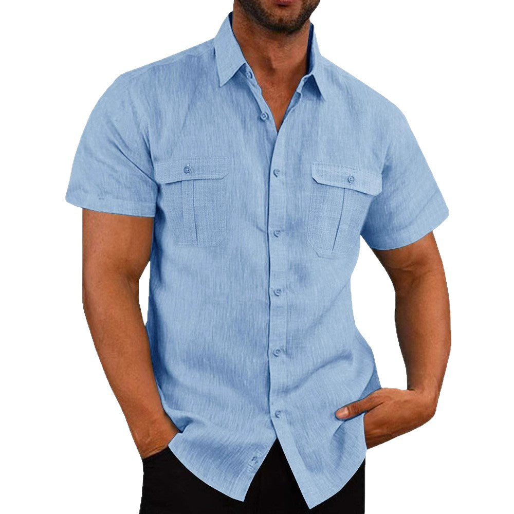 Men's Short Sleeve Shirt with Practical Chest Pockets and Casual Cut Lisslune