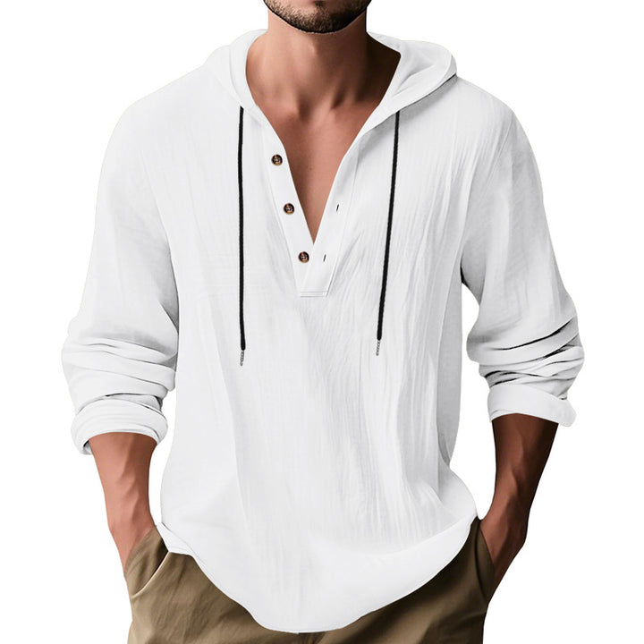 Men's Long Sleeve Hooded Shirt with Fashionable Button Placket Design Lisslune