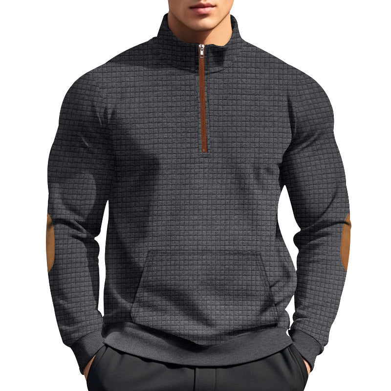 Men's sporty sweater with half zipper and structured surface Lisslune