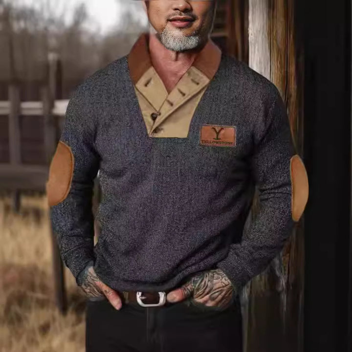 Men's stylish sweater with contrast collar and elbow patches Lisslune