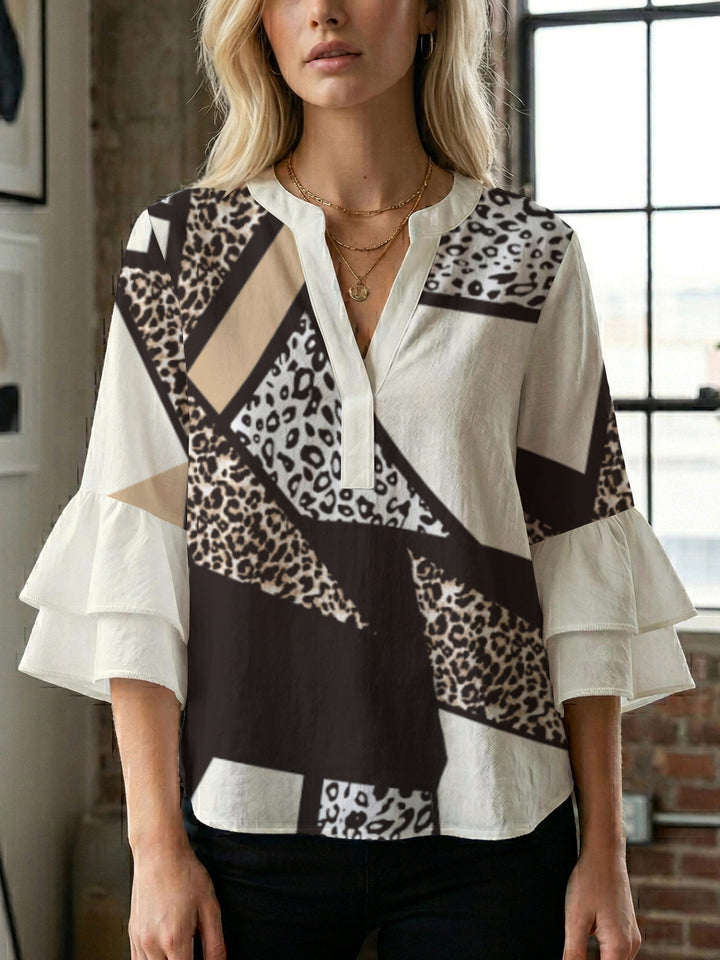 Women's casual blouse with ruffled sleeves and botanical print Lisslune