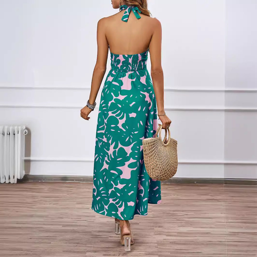 Women's maxi bustier dress with floral accents and elastic top Lisslune